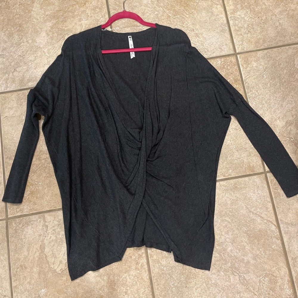 Grey crossover twist knit top